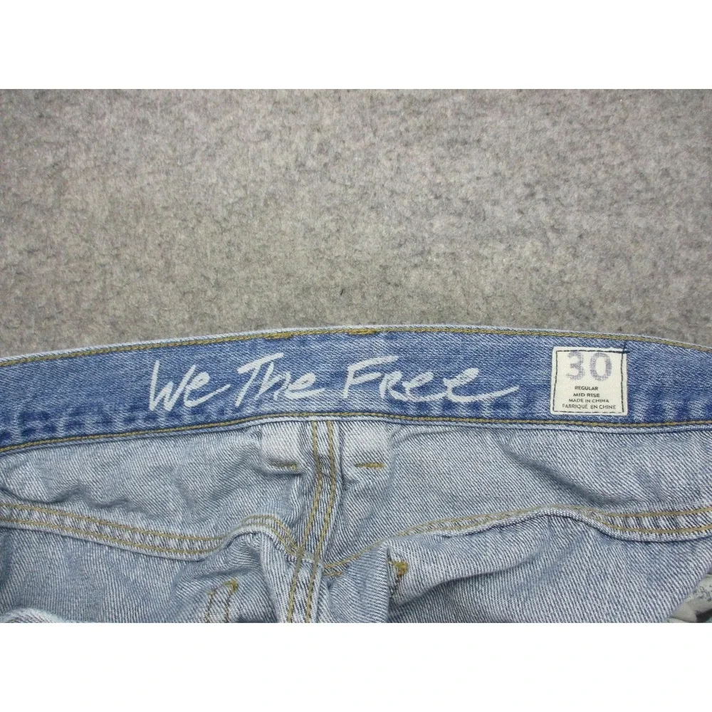 We The Free Jeans Womens 30 Blue Boyfriend Ankle Relaxed Distressed Light Wash
